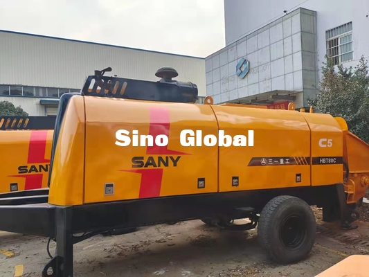 HBT6013 Sany प्रयुक्त ट्रेलर माउंटेड कंक्रीट पंप 90KW S वाल्व प्रकार